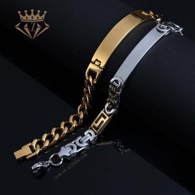 China Environmental Friendly Unique Chain Design Engraved Logo Name Couple DIY Bracelets Classic Stainless Steel Bracelet for sale