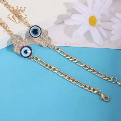 China Jinzhou Quality Environmentally Friendly Perfect Turkish Blue Jewelry Bracelets Evil Eye With Zircon Hamsa Hand Bracelet for sale