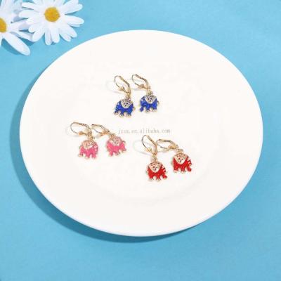 China Environmental Friendly JZ Fashion Charm Jewelry 14K Gold Plated Red Blue Pink Elephant 3D Stud Earrings For Summer for sale