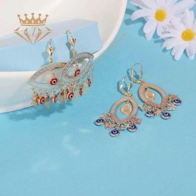 China Fashion environmental friendly trend statement tricolor gold plated earring 2022 wholesale turkish blue eye earrings for sale