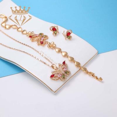 China Environmental Friendly Price Ultra Low Chain Dangle Bracelet Earrings Set Of Four Zircon Butterfly Jewelry Set for sale