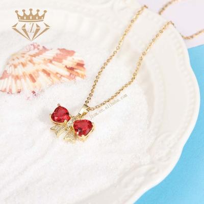 China Elegant bow 14k pendant 18 20 gold plated fashion luxury environment friendly 22 inch necklace bow necklace for girl for sale