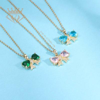 China Top Recommended Environmental Friendly Real Gold Plated Transparent Green Glass Crystal Butterfly Necklace Women Gifts Pendant Necklace for sale