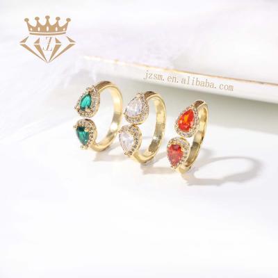 China Sound and Environmental Manufacturers Supply Red White Green Colored Zircon Opening CZ Rings Jewelry Products for sale