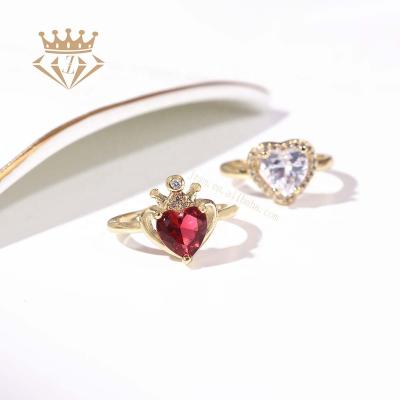 China Healthy and Environmental Factory Wholesale Adjustable Opening Women Crown Girls Heart Shape Fashion Charm Zircon Rings for sale