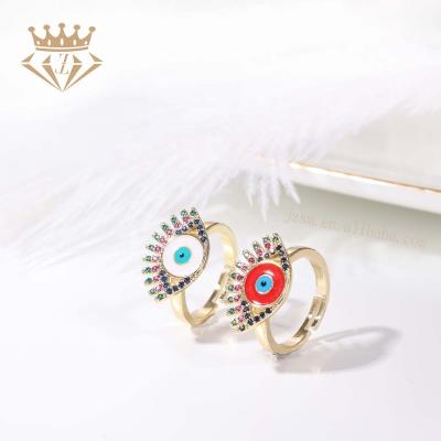 China JZ New Fashion Healthy And Environmental Enamel Eye Sickness With Zircon Women's Ring, Eye Copper Alloy Charm Rings for sale