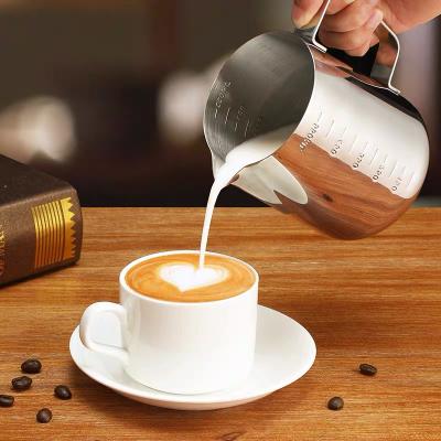 China Custom Viable OEM/ODM Logo Matte Milk Frothing Pitcher Stainless Steel With Measuring Latte Cappuccino Coffee Tool Pitcher Milk Jug for sale