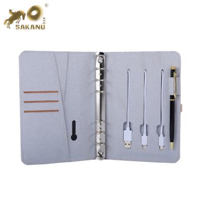 China 100% Eco-friendly Cloth Material Notebooks With Power Bank A5 Ring Binder Notepad For Businessman for sale