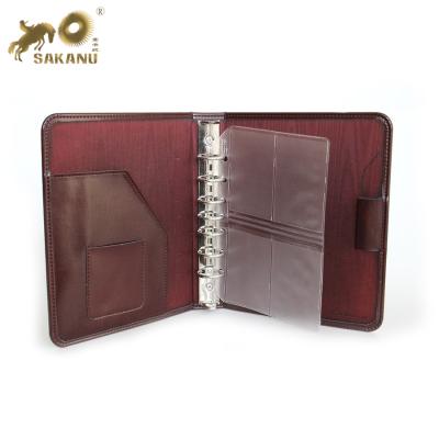 China Vintage Leather 7 Ring Binder Portfolio Planner Leather Folder for sale