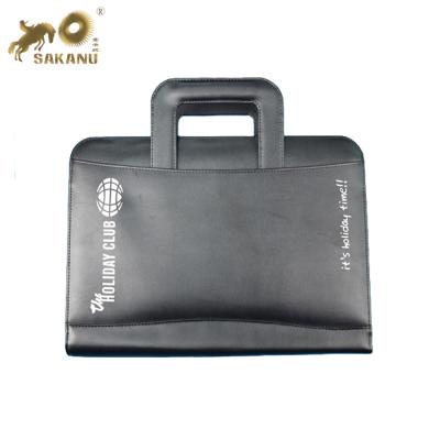 China PU/PVC/Leather customize embossed leatheroid leatherette A4 leatherette zipper briefcase folder with handle for sale