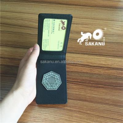 China Portable Genuine Leather Business ID Card Holder With Metal Logo for sale