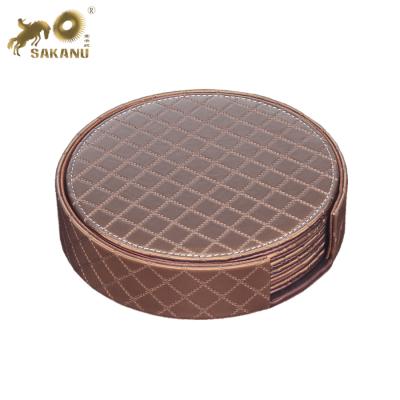 China Durable Leather PU Lattice Pattern Coaster Set for sale