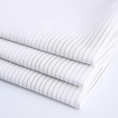 China Breathable In Running Yarn Dyed Fabric High Density Stripe Cotton Woven Fabric Mens Polyester Shirt Fabric for sale