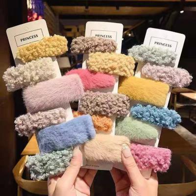 China Japan and Korean style autumn and winter lamb hair clip mink plush BB clip 2021 new hits side clip fashionable hairpin for girls for sale