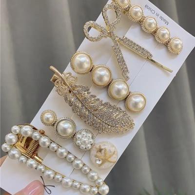 China Hot selling Japan and Korean style 6 piece costume hairpin feather hairpin pearl clip platypus clip factory wholesale headdress for sale