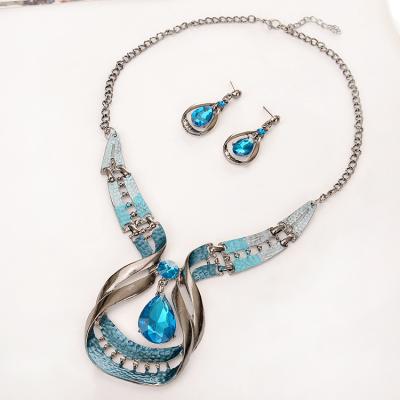 China European and American hot selling TRENDY new luxury fashion gem drop earrings set necklace women's jewelry set for sale