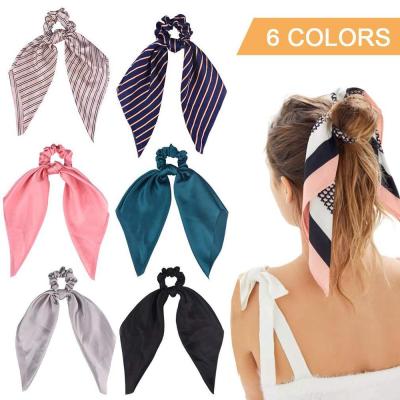 China European and American hot color satin hair scrunchies large intestine hair scrunchies sale style long pony tail hair circle for sale