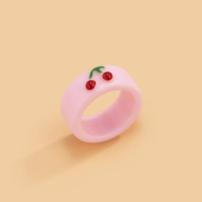 China FASHIONABLE Geometric Sweet Finger Ring Macaron Color Cherry Resin Seal Ring Trendy Acrylic Jewelry Simple for sale