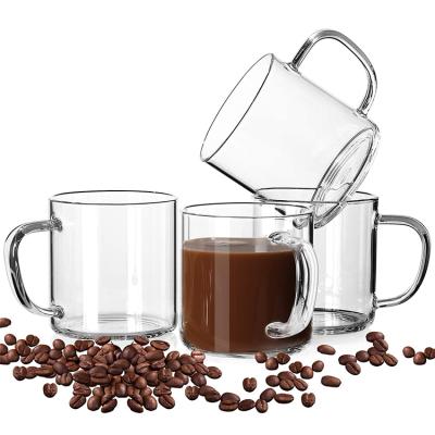 China Viable 14oz Glass Coffee Mug Mocha Big Mouth Clear Espresso Cups Wide Hot Beverage Cup With Handle for sale