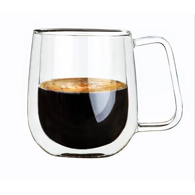 China Wholesale Double Tumbler Eco-friendly Insulated Viable Wall Glass Coffee Mug Drinking Glass Cup With Handle for sale