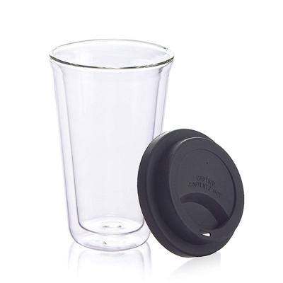 China 300ml Viable Heat Resistant Handmade Coffee Mug Glass With Double Top Lid Wall Anti-Apray Thermo Glass For Tea Coffee Milk for sale