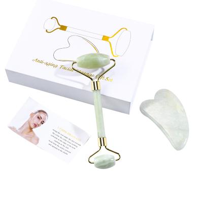 China Healthy Care Jade Roller Gua Sha Set Jade Facial Massager Face Roller Xiuyan Natural Jade Face Massager For Face for sale