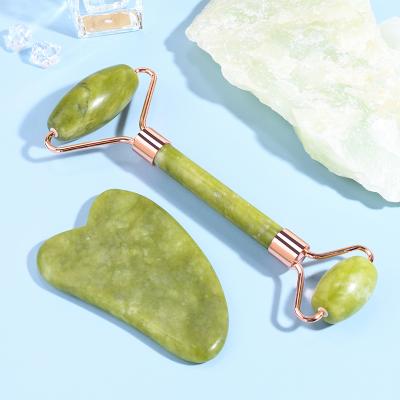 China Best Selling Amazon Face Massage Custom Green Jade Roller Gua Sha Set With Box for sale