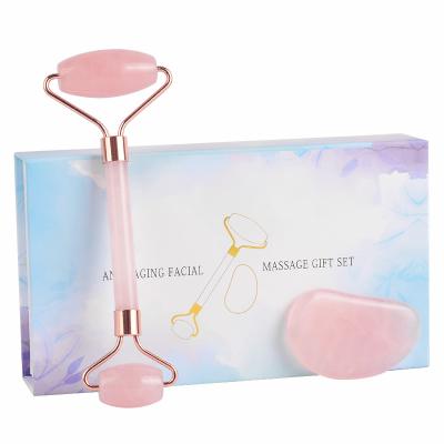 China best selling jade stone jade roller gua sha set mounted quartz jade roller gua facial sha for skin care for sale