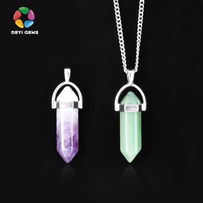 China China Natural Semi Precious Stone Crafts Pendant Valentine's Day Gift Hexagonal Column Shaped Stone Crafts Lucky Charm For Lover for sale