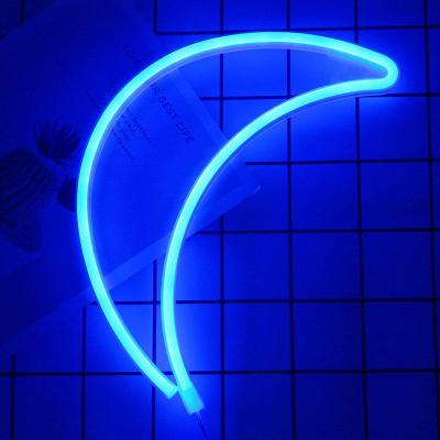 China Decoration Battery Operated Or USB Powered Blue LED Moon Shape Neon Sign For Table And Wall Decoration for sale