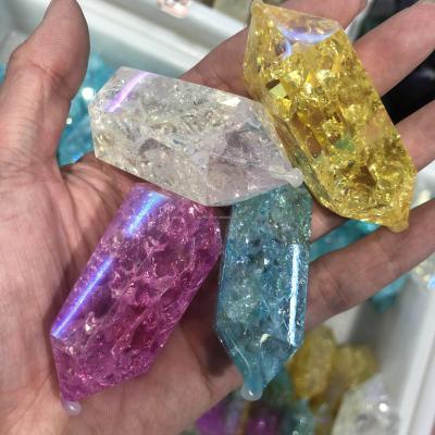 China Natural Colorful Aura Crack China Angel Quartz Double Point Rainbow Quartz Crystal Clear Tower for Gifts for sale