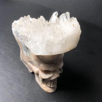 China China wholesale natural clear quartz cluster skulls chakra fengshui hand carved crystal skulls cluster for decoration for sale