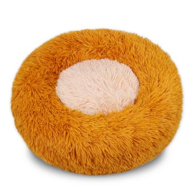 China Breathable Comfy Soft Dog Cat Sleeping Cushion Fluffy Plush Round Faux Fur Donut Dog Bed for sale