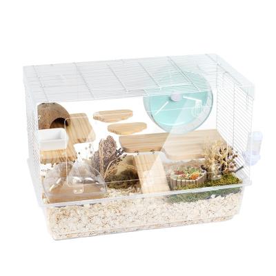 China Small stocked size pet cage double layer pet wheel toy hamster solid wooden running cage for sale