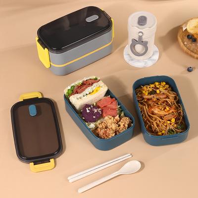 China Japanese Freshness Preservation 2 Layer PP Lunch Box With Plastic Bag And Bottle Set Lunch Box for sale