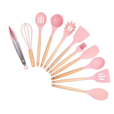 China Hot Selling Handle Kitchen Utensils Set Silicone Kitchen Utensils Stocked High Quality Wooden Utensils for sale