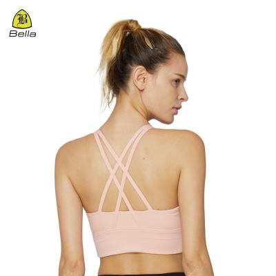 China Nylon Spandex Super Comfort Breathable Hot Selling Strappy Padded Back Sports Bra Yoga Fitness Gym Sports Bra for sale