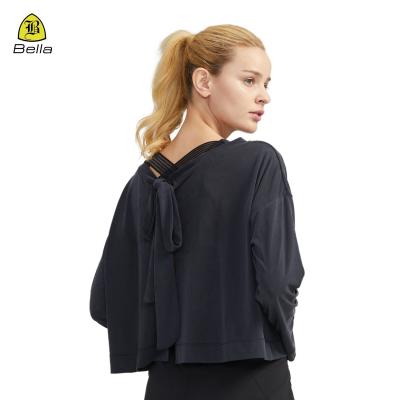 China High Quality Breathable Activewear Long Sleeve Women's Yoga Sweatshirts Athleisure Loose Tie In The Back T-Shirt T-Shirt For Gym for sale