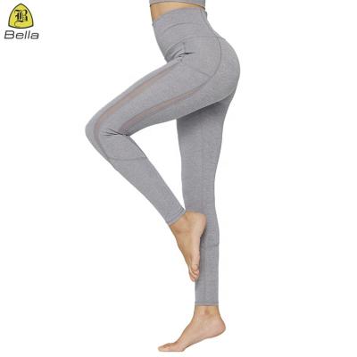 China Breathable outdoor running waist high wear sports spring tights gray flatlock stitch comfortable women yoga fitness leggings crack! crack! for sale