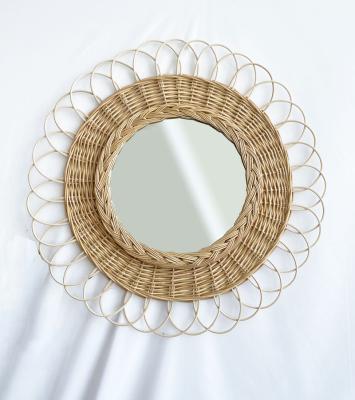 China New Contemporary Designed Home Decor Natural Handmade Willow Wicker Wall Mirror for sale