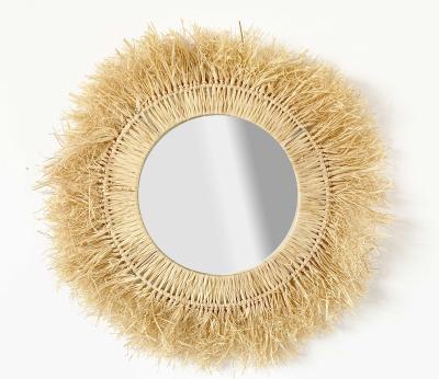 China Rustic Most Popular Ear Of Wheat Circle Shape Circle Farmhouse Restaurant Vintage Wall Home Decor Mirrors for sale