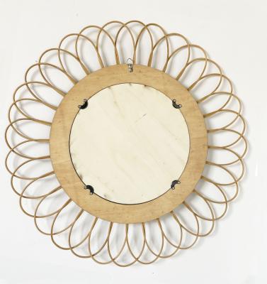 China Beauty Rustic Circle Rattan Wooden Wall Mirror For Dining Room for sale