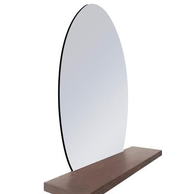 China Modern Hot Sale Frameless Round Brown Wood Shelf Mirror for sale