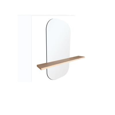 China Scandinavian Style Simple Mirror With Rectangular Rounded Corner Shelf Mirror FSC Wood Shelf Bathroom Mirror for sale