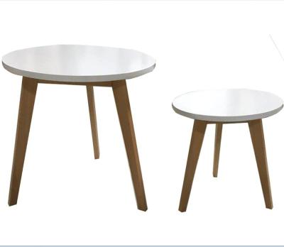 China Custom 3 Leg Modern White Wood Tea Coffee Table in KD Build Simple Round Table for sale