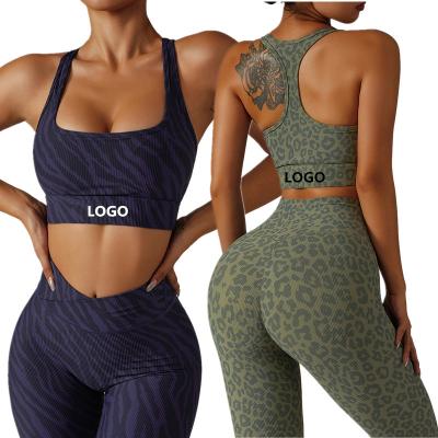 China Breathable Ladies Design Custom Leopard Stripe Outdoor Running Sports Workout Fitness Yoga Bra High Intensity for sale