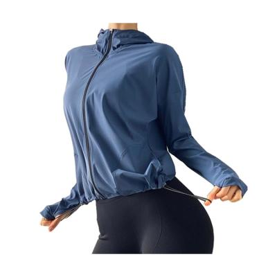 China Wholesale Anti-UV Winter Loose Zipper Jackets Loose Zipper Women Gym Yoga Sports Coat Hooded Casual Female Anorak Running Fitness for sale