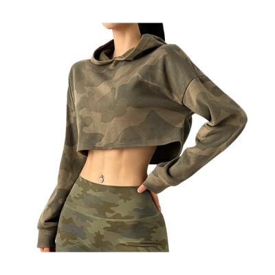 China Military Casual Sweatshirt Anti-UV Female Hoodie Gym Sports Crop Camouflage Hooded Coat Women Full Style Camouflage Hoodies for sale