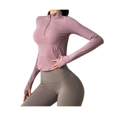 China Autumn Half Zipper Running Jacket Anti-UV Tight Yoga Clothes Women Fitness Long Sleeve Quick-drying Sports Training Top Shirts for sale