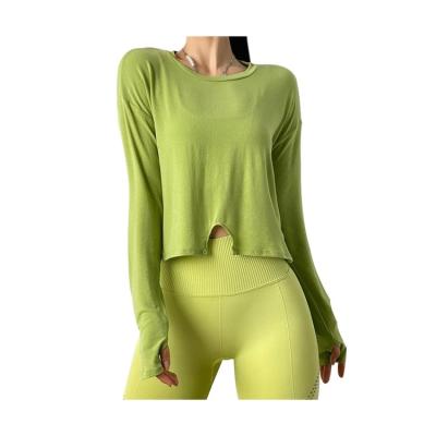 China New Anti-Smell Button Design Fitness Crop Tops Women's Long Sleeve T-shirt Loose Girls' T-shirts Outdoor Running Sports T-shirt Quick-drying for sale